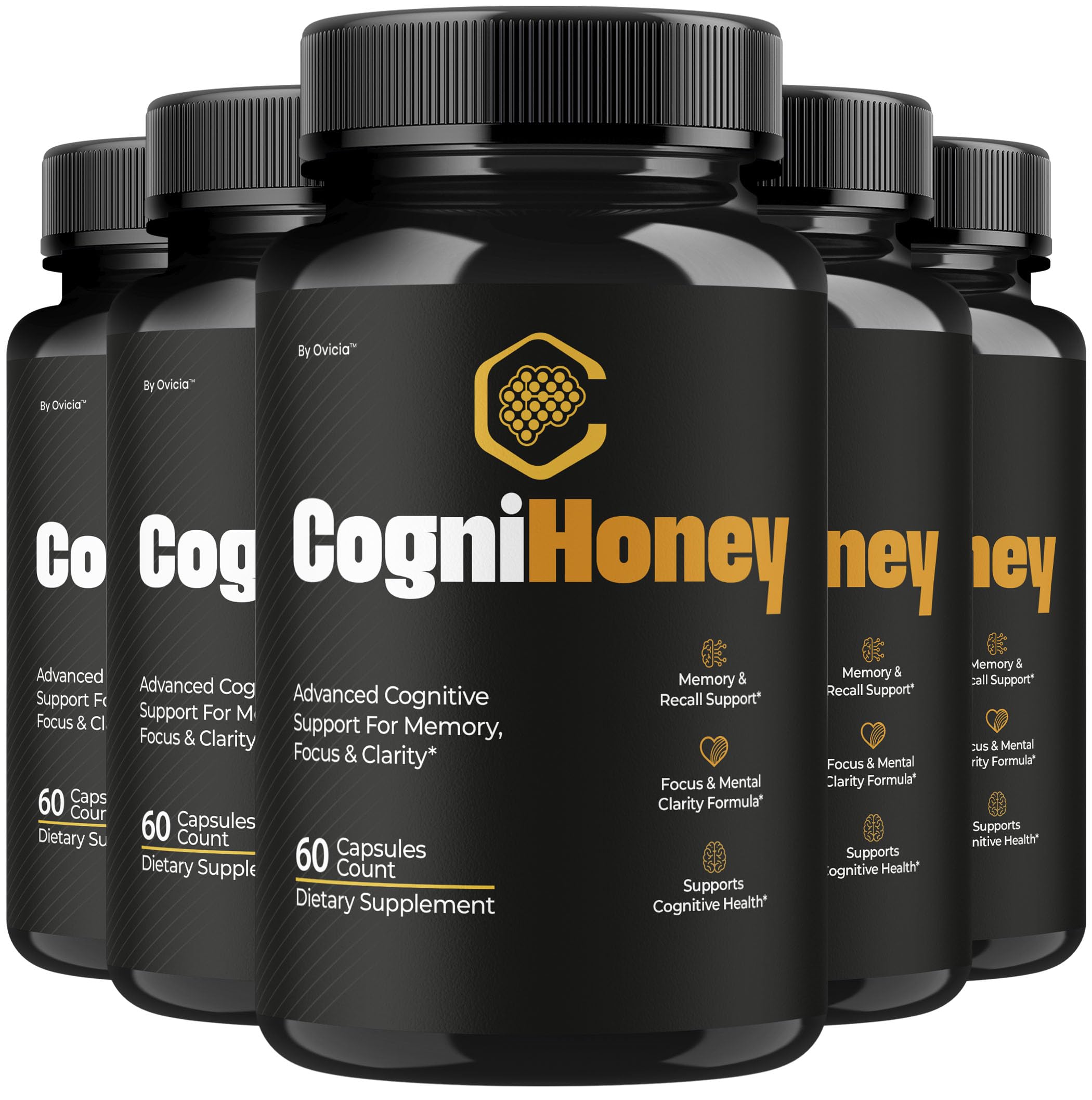 (5 Pack) CogniHoney Capsules - Official Cogni Honey Pills Advanced Premium Formula for Maximum Strength, All Natural Ingredients with Vitamins for Overall Health & Wellness, 300 Capsules for 5 Months