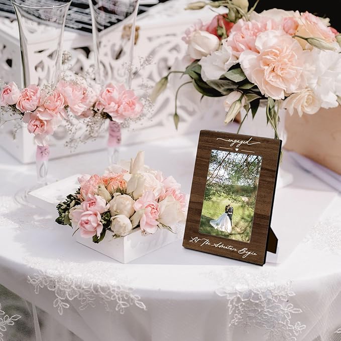 Wedding Engagement 4x6 Picture Frame, Just Engaged Photo Frame, Wedding Gifts for Newlyweds Couples Wife Husband, Newly Engaged Wedding Photo Frames for Desk Decor