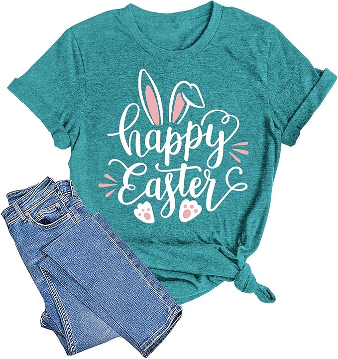 LAZYCHILD Women Easter Teacher Shirts: Funny Treat All with Kindness T-Shirt Bunny Rabbit Tee Tops