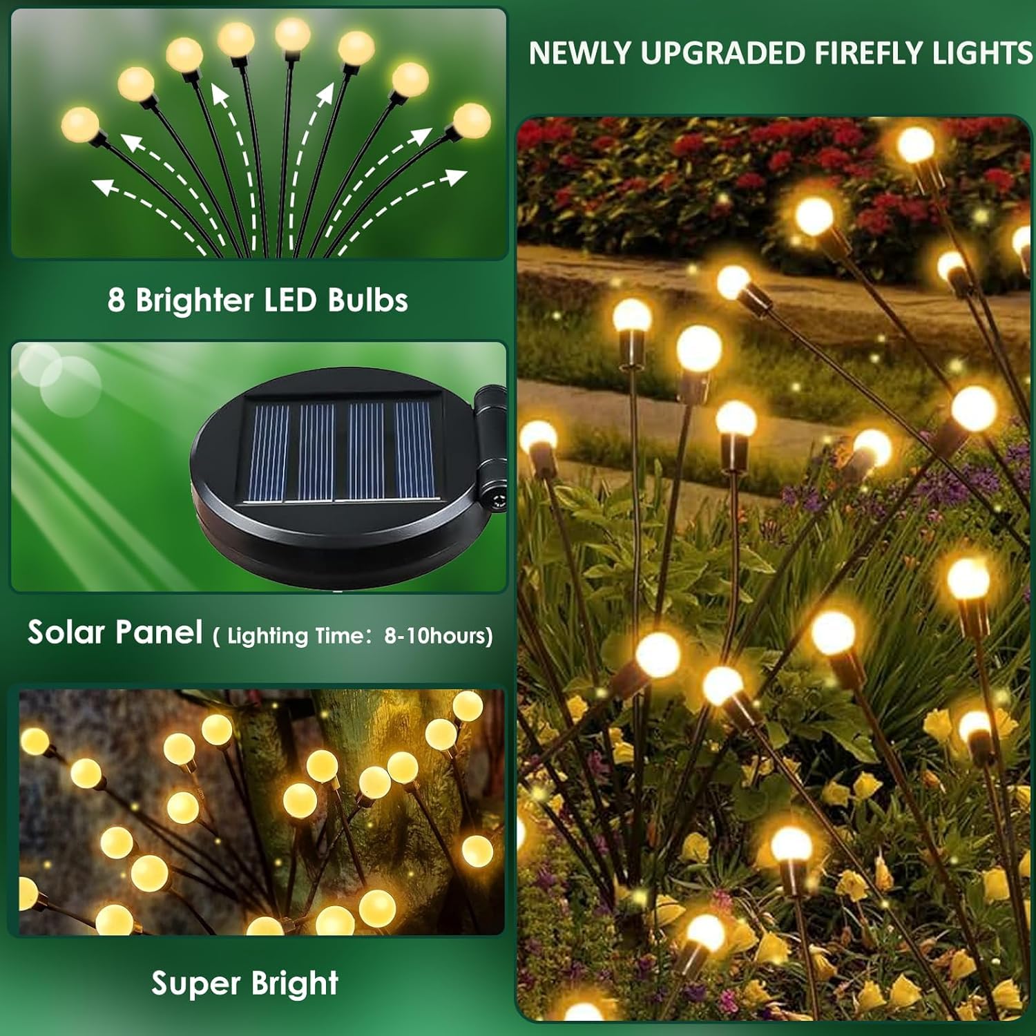 6 Pack Solar Garden Lights Outdoor Waterproof Firefly Lights Warm White