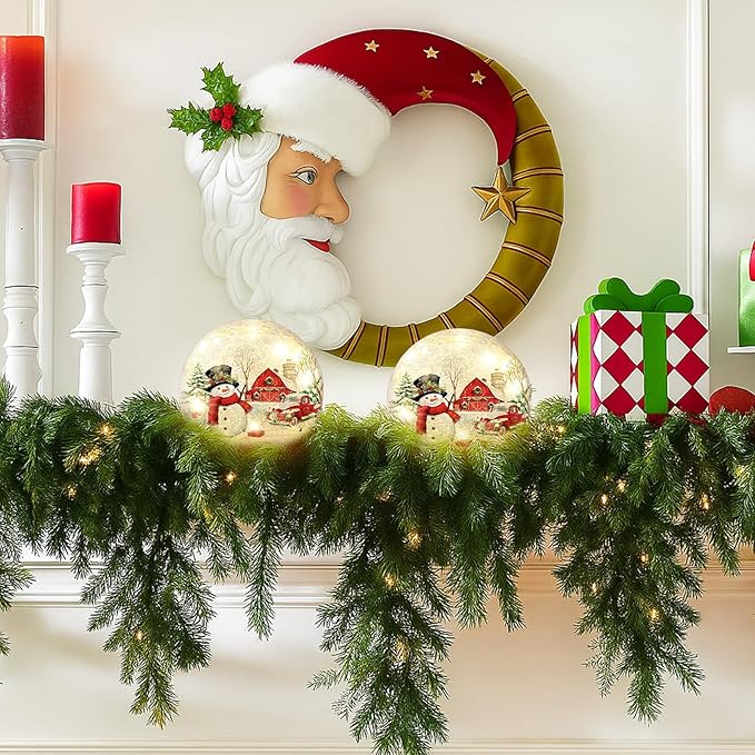 2 Pcs Christmas Decorations Indoor Snowman Crackle Glass Globe 4" Ball Lamp Night Lights with LED Timer Battery Operated Lighted Christmas Table Decorations for Home Centerpiece Party Gift