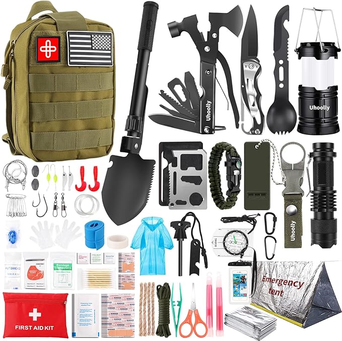 Survival Kit, Gifts for Men Women Teen Boys, 252 pcs Survival Gear and Equipment Mini First Aid Kit for Car Home, Emergency Kit with Molle System for Earthquake, Outdoor Adventure, Car Travel