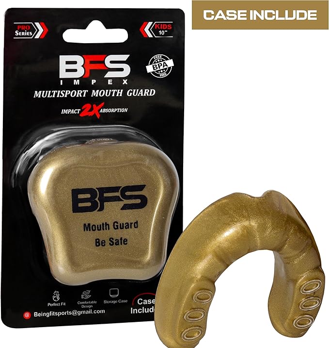 Sports Mouth Guard for Kids,Youth,Boys,Girls,Child Teen Mouthguard with Case (BPA Free) for Boxing, Martial Arts,MMA Karate,Lacrosse,Football,Soccer and All Contact Sports (Golden)