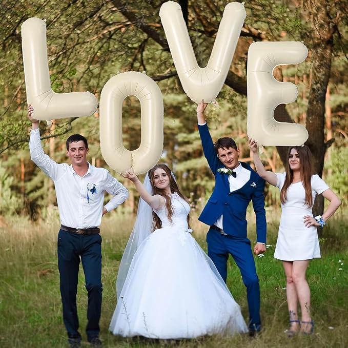 Biapian 40 Inch Love Letter Balloons, Cream Foil Balloons Big LOVE Balloons, 4 Pcs Giant Foil Aluminum Balloon Helium for Birthday, Baby Shower, Wedding, Valentines Day Marriage Party Decorations