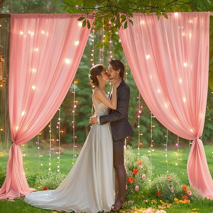 10 x 10ft Dusty Pink Backdrop Curtains with Lights String for Girls Party Photo Backdrop Drapes Wrinkle Free Polyester Curtains Backdrop for Birthday Wedding Reception Baby Shower Ceremony-5 x 10ft 2P