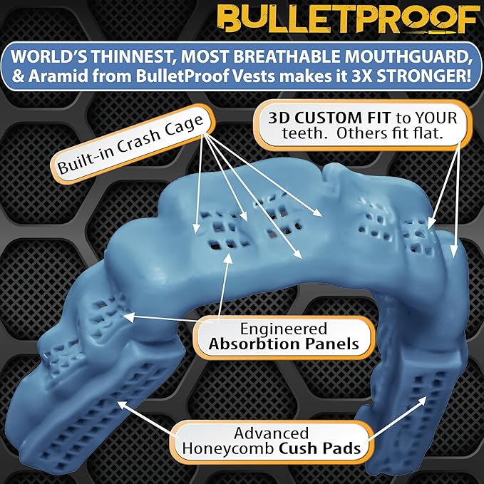 Bulletproof: World’s Thinnest Most Breathable Mouthguard is 3X Stronger! Football MMA Hockey Rugby Basketball BJJ Lacrosse Boxing Sports Mouth Guard Grinding Teeth. Boys Girls Adult Youth Kids Braces