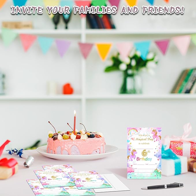 6th Birthday Party Invitations, 20-Count Magical Day Birthday Party Invites With Envelopes-HBYQK-B11