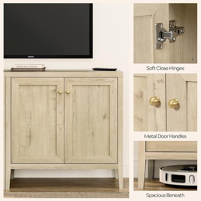 Sideboard Buffet Cabinets Set of 3 with Adjusable Shelves, Farmhouse Storage Cabinet, Credenza, Accent Cabinet, Kitchen Coffee Bar Console Table for Living Dining Room, Light Oak