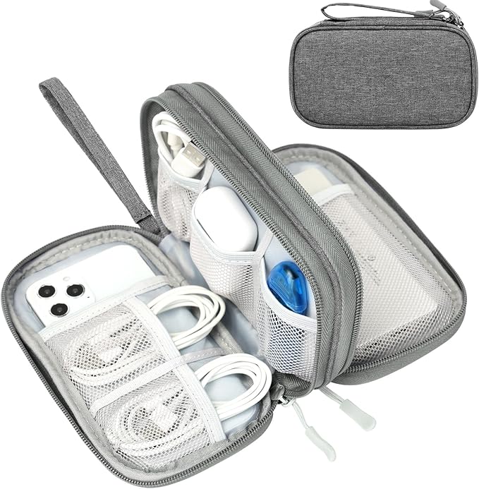 FYY Travel Cable Organizer Pouch Electronic Accessories Carry Case Portable Waterproof Double Layers All-in-One Storage Bag for Cord, Charger, Phone, Earphone Dark Grey