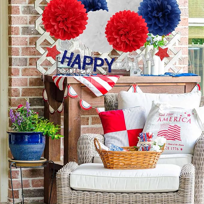 Fourth-4th of July Imemorial-Day Banner - Blue White Red Patriotic Garland Party Decorations, Hanging USA Pennant Flag Banners, America Independence Day Streamers Indoor Decor Lasting Surprise