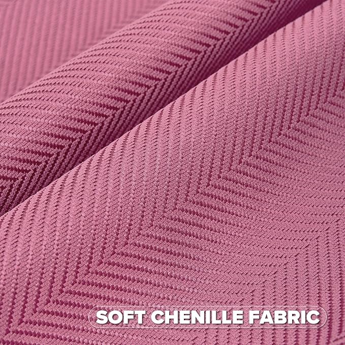 FUTEI Hot Pink Chenille Throw Pillow Covers 12x20 Inch Set of 2,Soft Wide Chevron Textured Lumbar Pillow Cases,Farmhouse Home Decor for Couch Bed Living Room