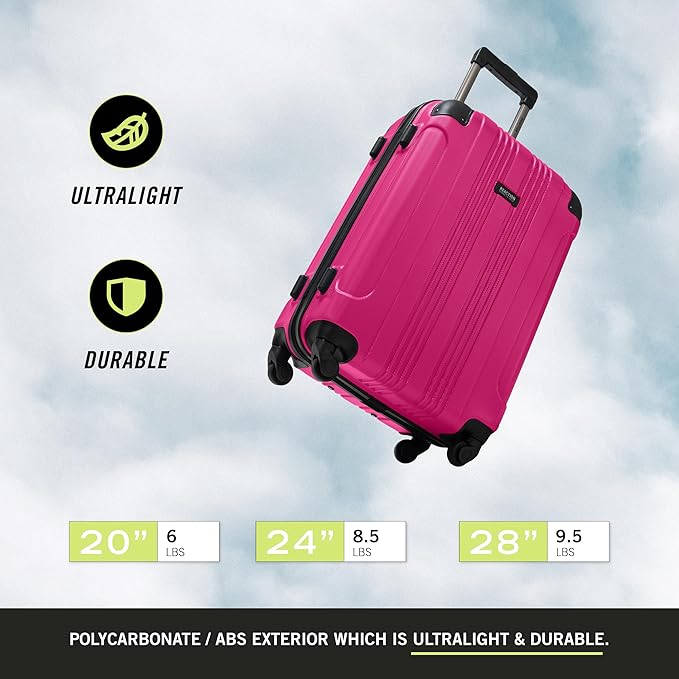 Kenneth Cole REACTION Out of Bounds Lightweight Hardshell 4-Wheel Spinner Luggage, Magenta, 24-Inch Checked