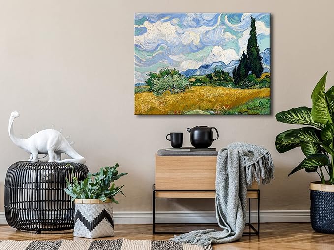 Wieco Art Wheat Field with Cypresses by Van Gogh Classical Oil Paintings Reproduction Large Modern Canvas Print Wall Art Landscape Pictures Stretched and Framed Giclee s Artwork for Home