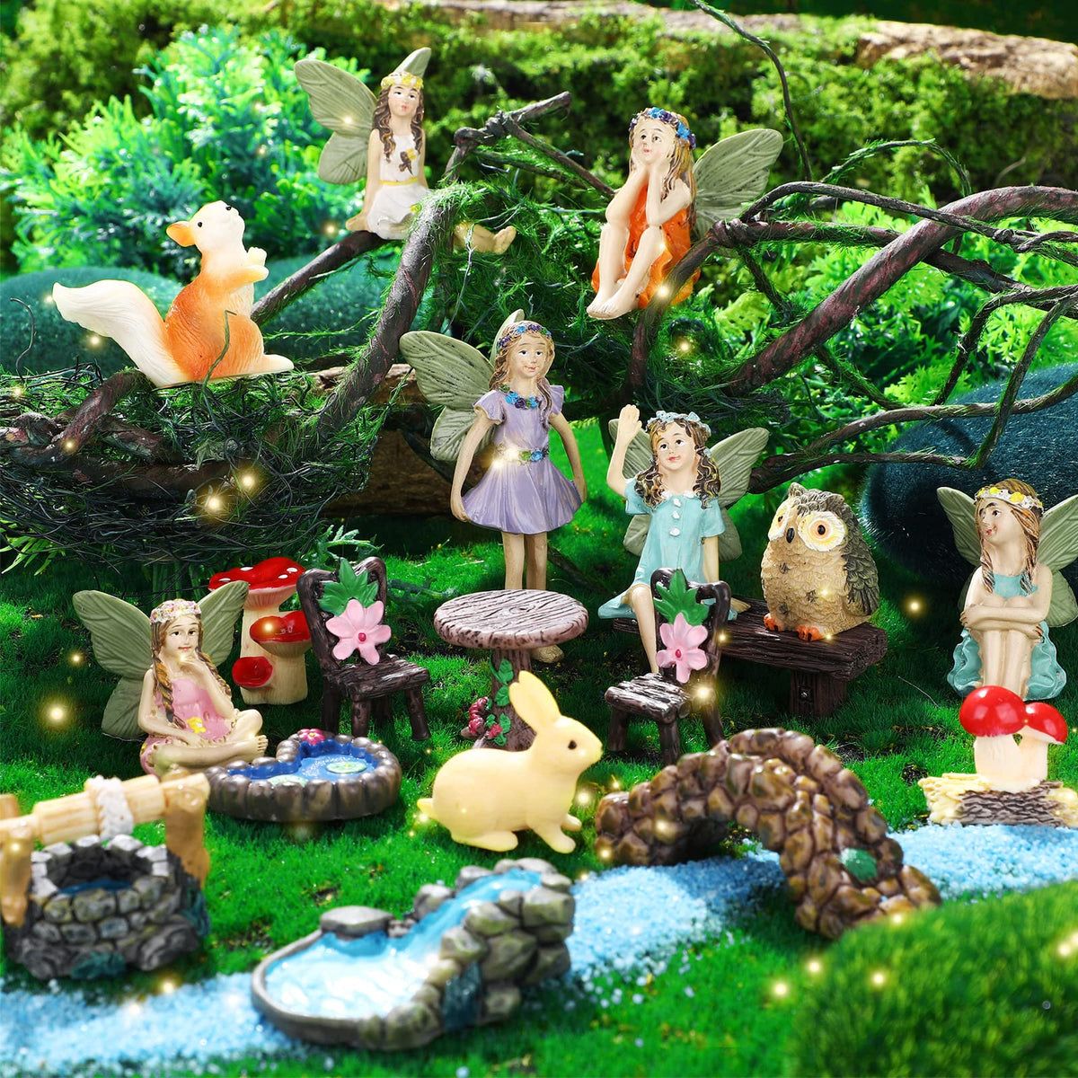 Roowest 19 Pcs Fairy Garden Kit, Miniature Fairy Garden Accessories Outdoor