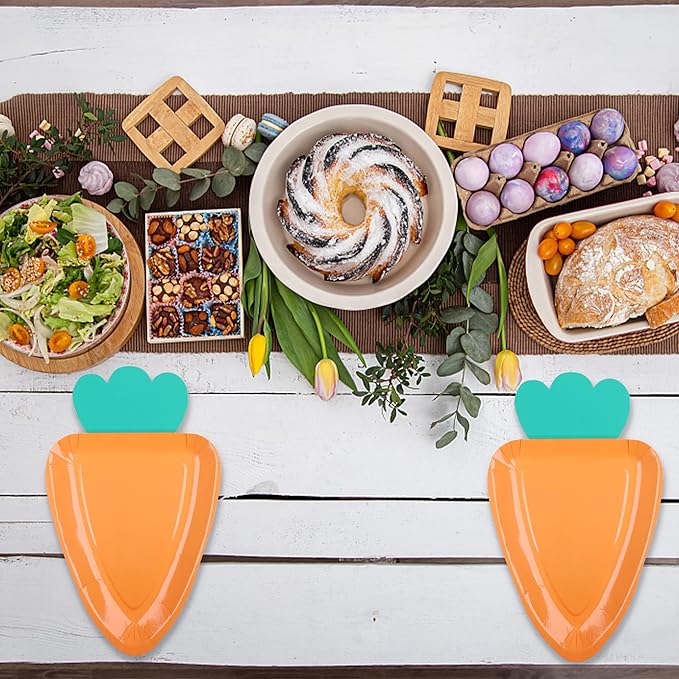 Augisteen 24 PCS Easter Paper Plates Carrot Shape Disposable Plates Easter Spring Party Dessert Plate Cute Paper Plate for Holiday Party Supplies Home Dining Table Decor