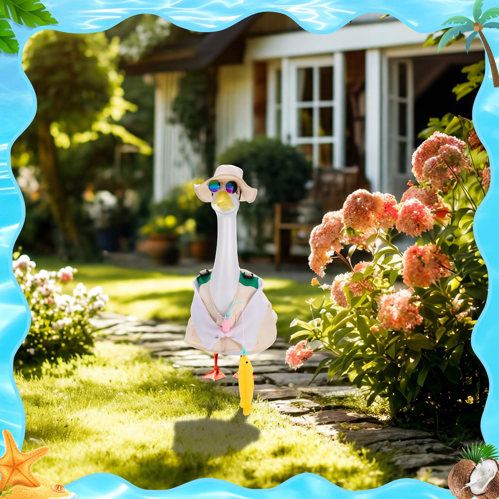 Hoemwarm Fishing Porch Goose Outfits Set Cute Porch Goose Outfits Costume Clothes for 23 Inch Statue Outdoor Garden Yard Patio Camping Fishing Party Decoration