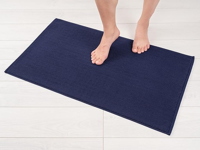 American Soft Linen Bath Rug, 20 in 34 in 100% Cotton Bath Mats Rugs for Bathroom, Slip Reducer Washable Shaggy Form Area Rugs, Navy Blue Bath Rug