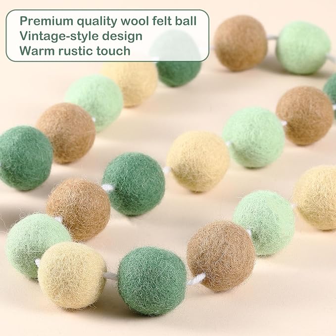 Boao 3 Pieces Wool Felt Ball Garland Colorful Pom Pom Garland Handmade 6.5 Feet Long 24 Balls Felt Banner for Wall Christmas Tree Decoration (Elegant Color)