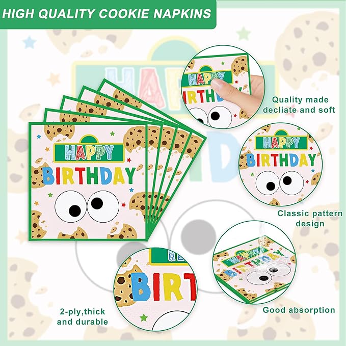 170PCS Cookie Party Supplies for Baby Boys Girls 1st 2st Birthday Party Monster Themed Tableware Set Napkin Cups Forks Knives for 24 Guests