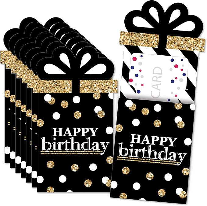 Big Dot of Happiness Adult Happy Birthday - Gold - Birthday Party Money and Gift Card Sleeves - Nifty Gifty Card Holders - Set of 8