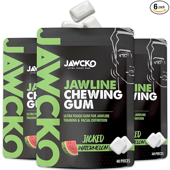 JAWCKO Ultra-Tough Jawline Chewing Gum | Get a Stronger, Squarer Jawline | Watermelon Jaw Training Hard Gum | 15X Strength | Chisel, Sculpt, Tone your Jaw | Facial Fitness Mewing Gum | 40 Pieces/Pack