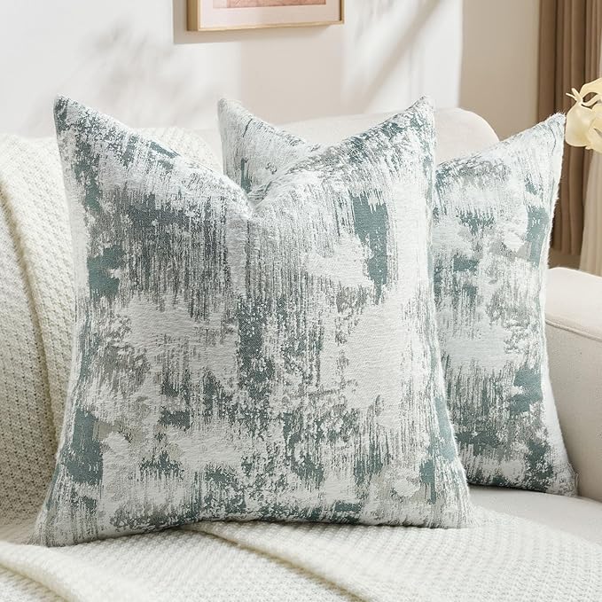 FUTEI Teal White Decorative Throw Pillow Covers 24x24 Inch Set of 2,Soft Faux Cashmere Jacquard - Textured & Cozy Euro Pillow Shams,Modern Home Decor for Couch Bed Living Room