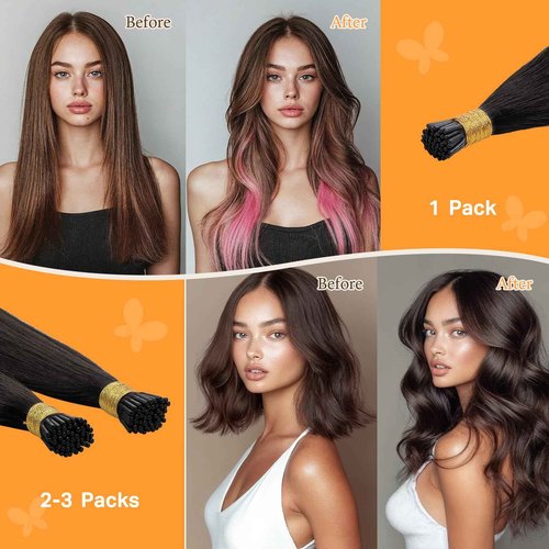 DOORES I Tips Hair Extensions Real Human Hair,18 Inch 100g 100s Itip Human Hair Extensions,Dark Brown I Tip Hair Extensions Natural Smooth Hair