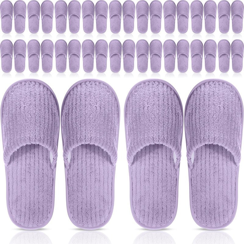 Panitay 20 Pairs Reusable Spa Slippers for Guests Washable House Slippers with Triple Layer Coral Fleece for Home Indoor Hotel Travel, Closed Toe (Purple)