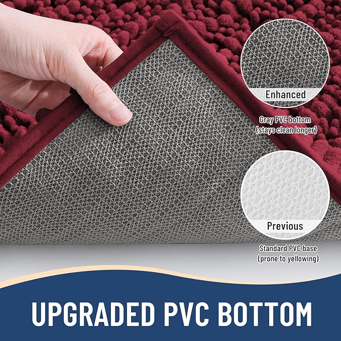 Arotive Luxury Chenille Bathroom Rug Mat, Extra Soft Thick Absorbent Shaggy Bath Rugs, Non-Slip Machine Wash Dry, Plush Bath Mats for Bathroom, Shower and Tub, 36x24, Burgundy