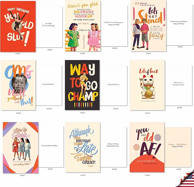NobleWorks - 36 Assorted Funny Mixed Occasions Blank Greeting Cards Bulk Box Set w/Envelopes, Adult Humor Get Well, Variety Pack for Men and Women (36 Designs, 1 Each) - Mega AC9135XXG-B1x36