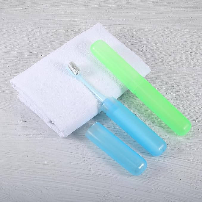 VOCOSTE 2 Pcs, Toothbrush Travel Case, Plastic, Lightweight Traveling Toothbrush Holders Case, for Travel Business, Blue Green, 7.48"x1.06"
