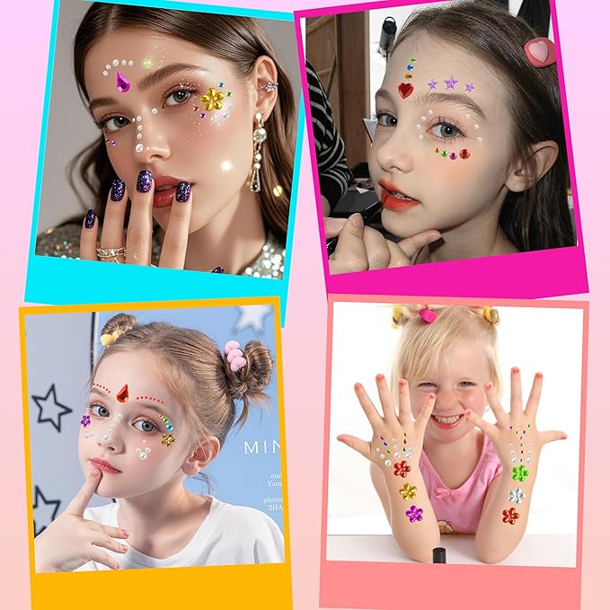 3000 PCS Gem Stickers - Self Adhesive Scrapbook Supplies | Rhinestones for Crafts Supplies,Small Earrings Face Nail Jewels for Kids - Face Gems Body Glitter Hair Jewelry for Women,Travel Essential