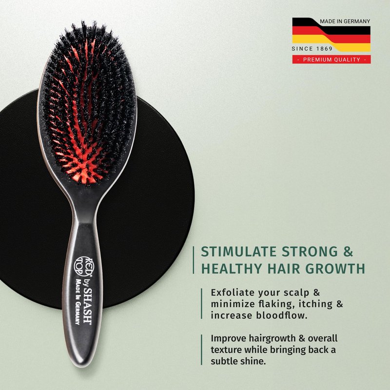 SHASH 100% First Cut Boar Bristle Hair Brush, Suitable For FINE TO THIN HAIR TYPES ONLY - Naturally Conditions Hair, Improves Texture, Exfoliates, Stimulates, Made in Germany (Medium)