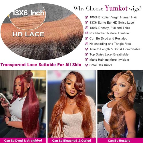 Yumkot Chocolate Brown 13×6 Body Wave Lace Front Wigs Human Hair 16Inch 180% Density HD Lace Frontal Wigs Human Hair Pre Plucked with Baby Hair Colored Wigs for Women