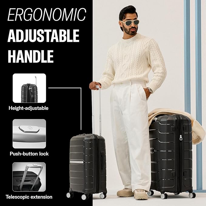 Samsonite Freeform 2-Piece Luggage Set - Carry-On & Large Checked Luggage with Dual Spinner Wheels - Durable Polypropylene Hardshell - TSA Lock, Airline-Approved - Expandable Hard Shell - Light Grey