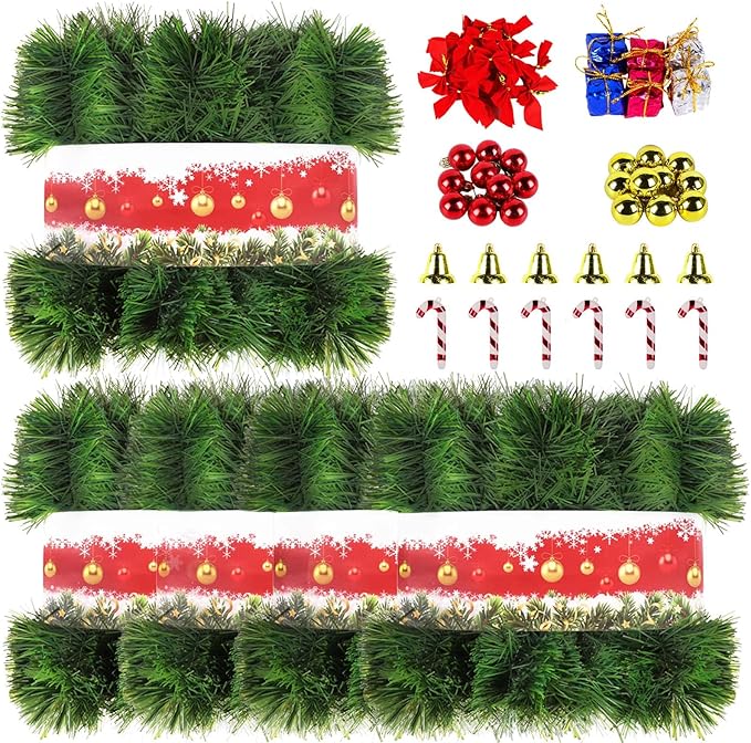 5 Pack 250FT Christmas Green Garland Flower for Christmas and Non-Lit Soft Holiday Decor for Outdoor Indoor Artificial Twist Greenery Garland Home Artificial Wedding Party Decoration
