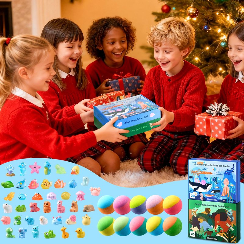 40 Kids Bath Bombs with Surprise Inside, Ocean & Jungle Animal Toys Gift Set with Natural Child-Safe Ingredients, Travel-Friendly Bath Bombs for Boys and Girls, Great for Birthdays, Christmas & Easter