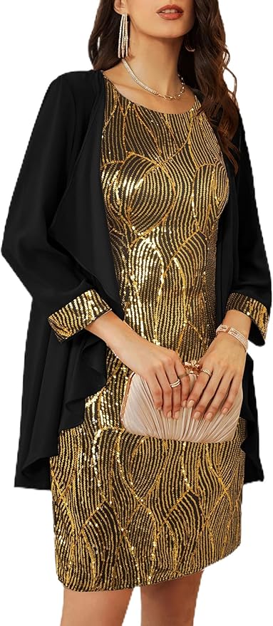 GRACE KARIN Women's Sequin Dress - Wedding Guest & Mother of The Bride Formal Dress - Two Piece Knee Length