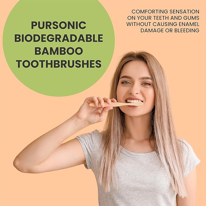 Pursonic Biodegradable Bamboo toothbrushes | Pack of 2 Wooden toothbrushes Eco-Friendly, BPA Free Soft bristles| Compostable Toothbrushes with a Wooden Razor| Natural & Organic
