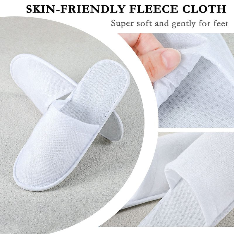 SATINIOR 30 Pairs Disposable Slippers, White, Medium, Unisex-Adults, Closed Toe, Non-Slip, Spa, Hotel, Travel, Home, Sanitary, Breathable, Fleece Cloth, EVA