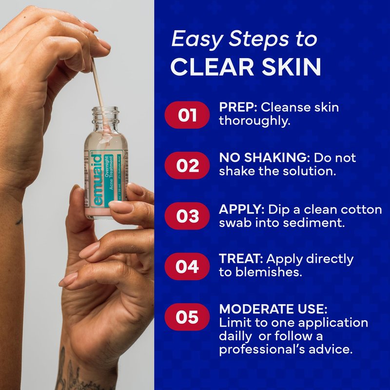 EMUAID Overnight Acne Treatment, Gentle Fast-Acting Solution with Salicylic Acid for Adults and Teens, Clears Stubborn Pimples, Cystic Acne, Blackheads, Rosacea, and Hormonal Breakouts, 1oz
