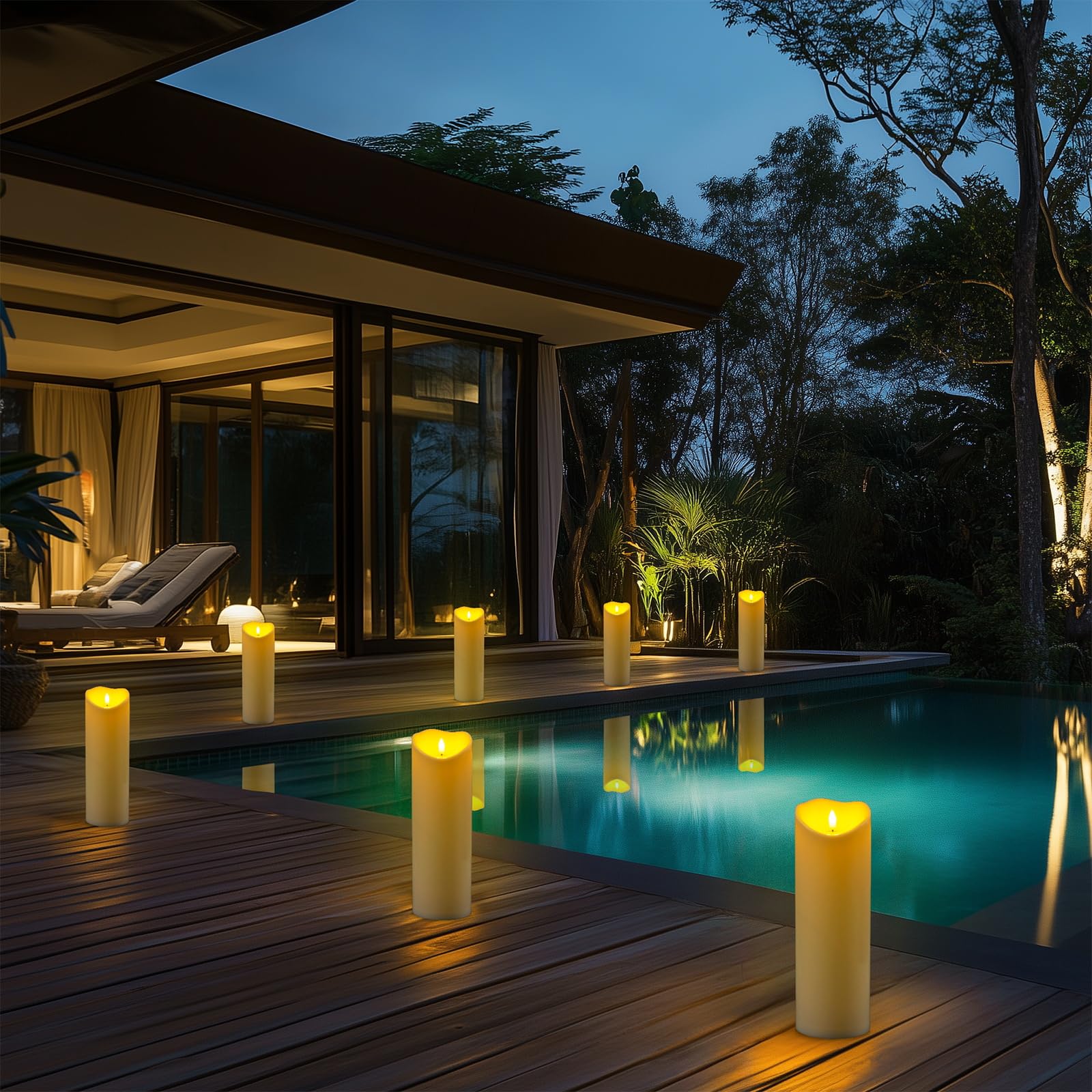 Homemory 4"x12" Outdoor Waterproof Flameless Candles with Timers and Remote Control, Battery Operated Candles, LED Plastic Candles, Ivory White, Set of 2