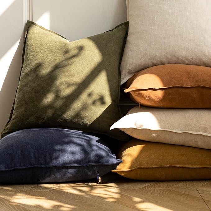 Foindtower Pack of 2, Decorative Linen Soild Throw Pillow Covers Soft Accent Lumbar Cushion Case Boho Farmhouse Pillowcase for Chair Couch Sofa Bedroom Living Room Home Decor 12 x 20 Inch Olive Green
