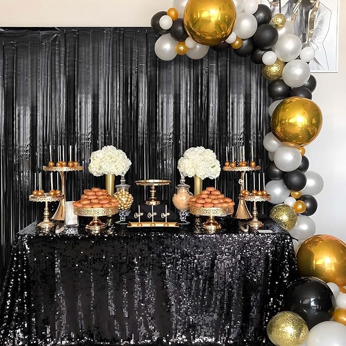 2 Pack Black Foil Fringe Curtains Streamers Party Decorations 3.3 x 8.2 ft, Black Tinsel Curtain Fringe Backdrop for Parties, Door Fringe Birthday Streamers, Photo Booth Backdrops, Party Decor