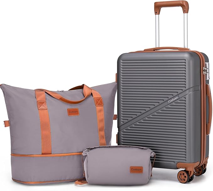 Cosbarn Carry On Luggage Set 22x14x9 Airline Approved, 3 Piece 20 Inch Lightweight ABS Hardside Suitcases with Wheels and TSA Lock, Durable Waterproof Travel Suitcase for Men Women