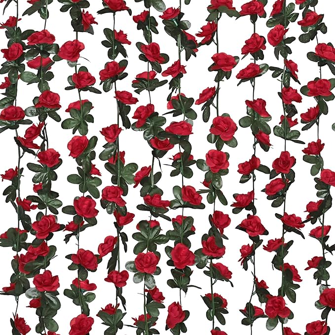 MARTINE MALL Flower Garland Rose Vines, 8 Strands 66Ft Flowers Vines for Bedroom, Rose Flower Garland Decoration, Red Rose Floral Garland for Room Table Birthday Wedding Party Garden Wall Decor