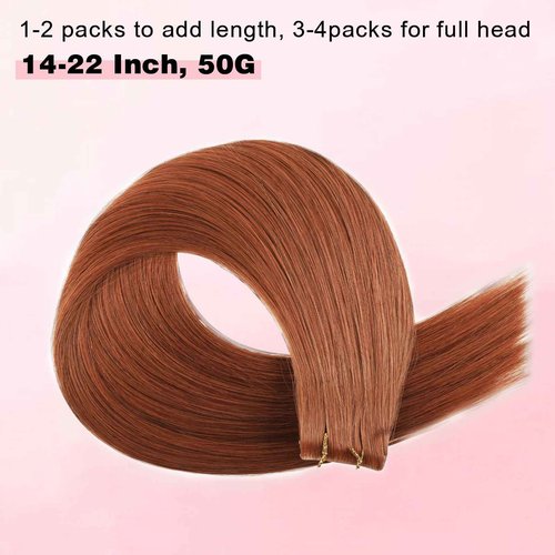 ABH AMAZINGBEAUTY HAIR Invisi Edge Tape in Hair Extensions Real Human Hair, Seamless Injected Hand-Tied Virgin Human Hair Pro Quality Tape ins 20PCS 50G/Pack, Auburn Color #30 18 Inch
