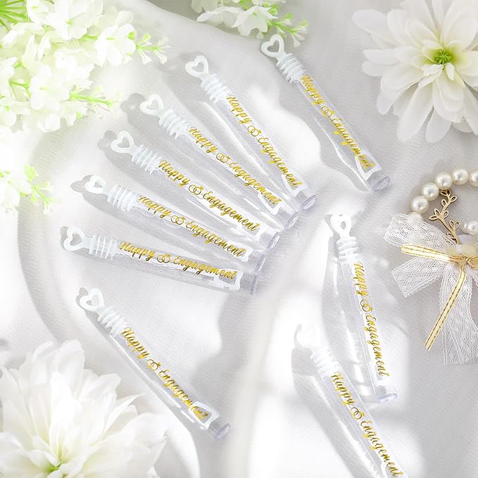 50 Pack Happy Engagement Party Favors Wedding Bubbles Wand for Guests Wedding Proposal Table Decor White Heart Bridal Shower Favors Guests Gift for Valentine's Day Engagement Party Supplies