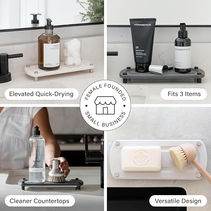 Dorai Home Sink Caddy – Water-Absorbing Stone Tray for Sink, Stainless Steel Feet, Fast-Drying, Sandstone