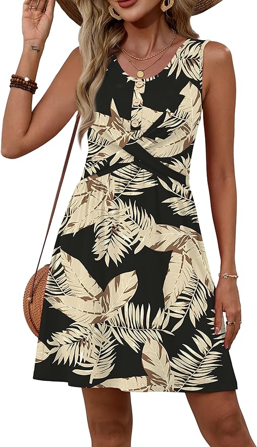 OFEEFAN Summer Dresses for Women Beach Fashion Sundresses Babydoll Dress Button Down Boho Dresses Cute Cross